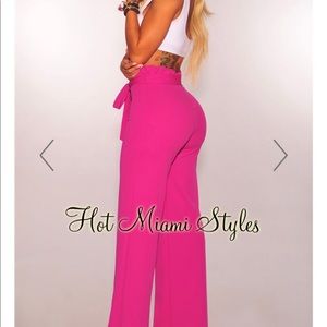 Magenta Paperbag Belted Palazzo Pants